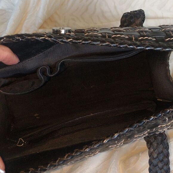 Vintage 90s Black Woven Leather Handbag - Picture 12 of 17